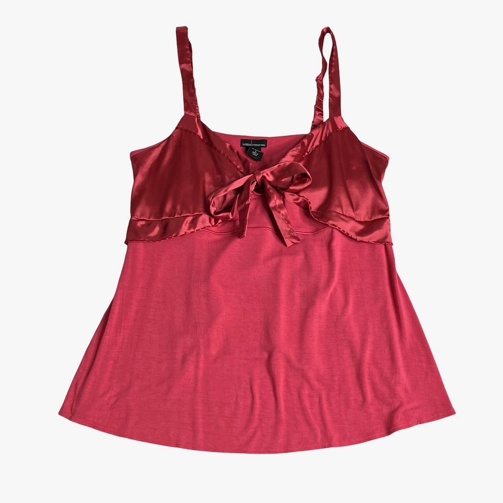Vintage‎ Y2K Moda International Babydoll Cami Top Womens L Red Beaded Bow